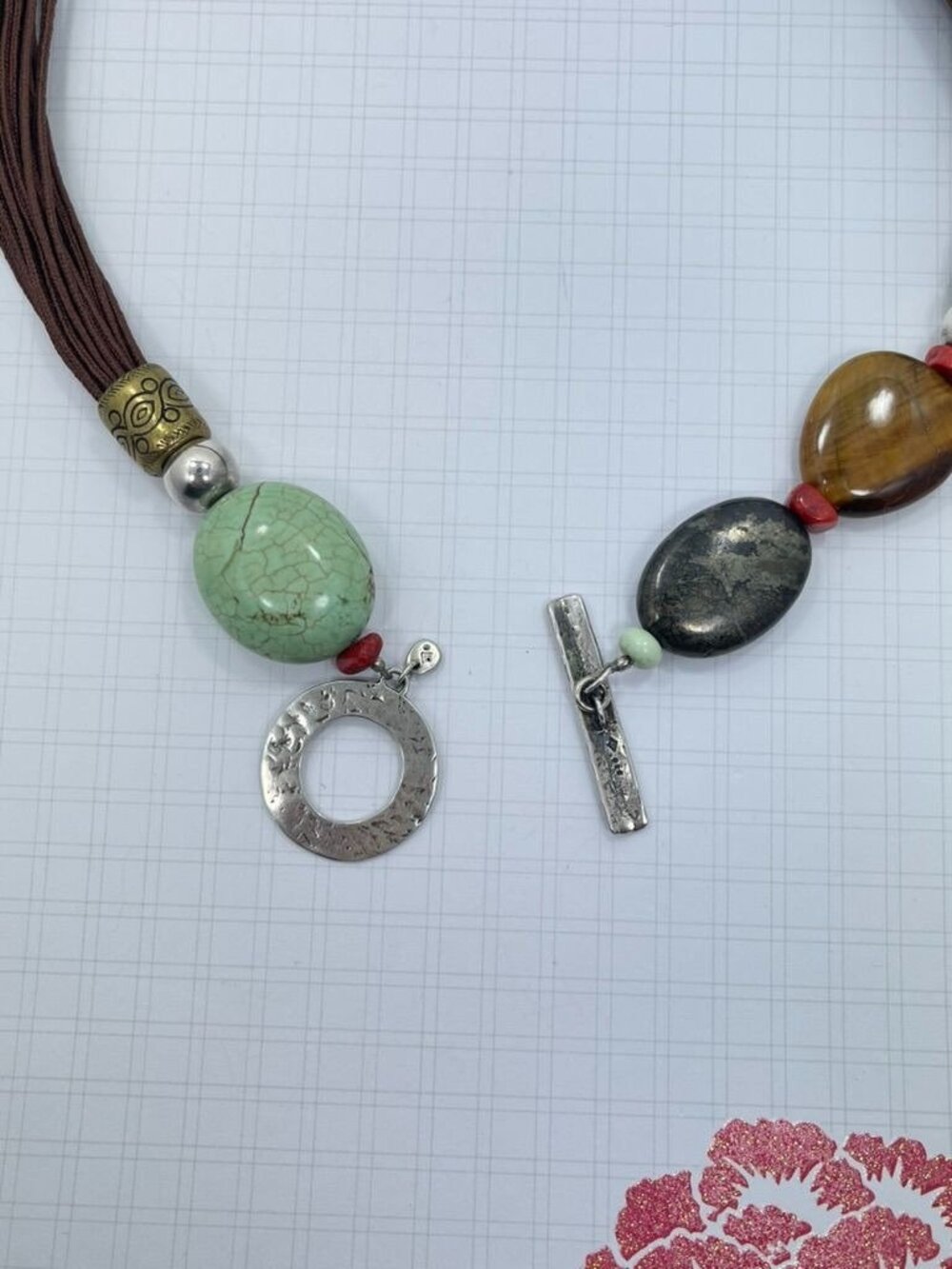 Retired Silpada N1891 Boho Multi-Strand Gemstone Necklace Sterling Toggle 18" - Picture 6 of 7
